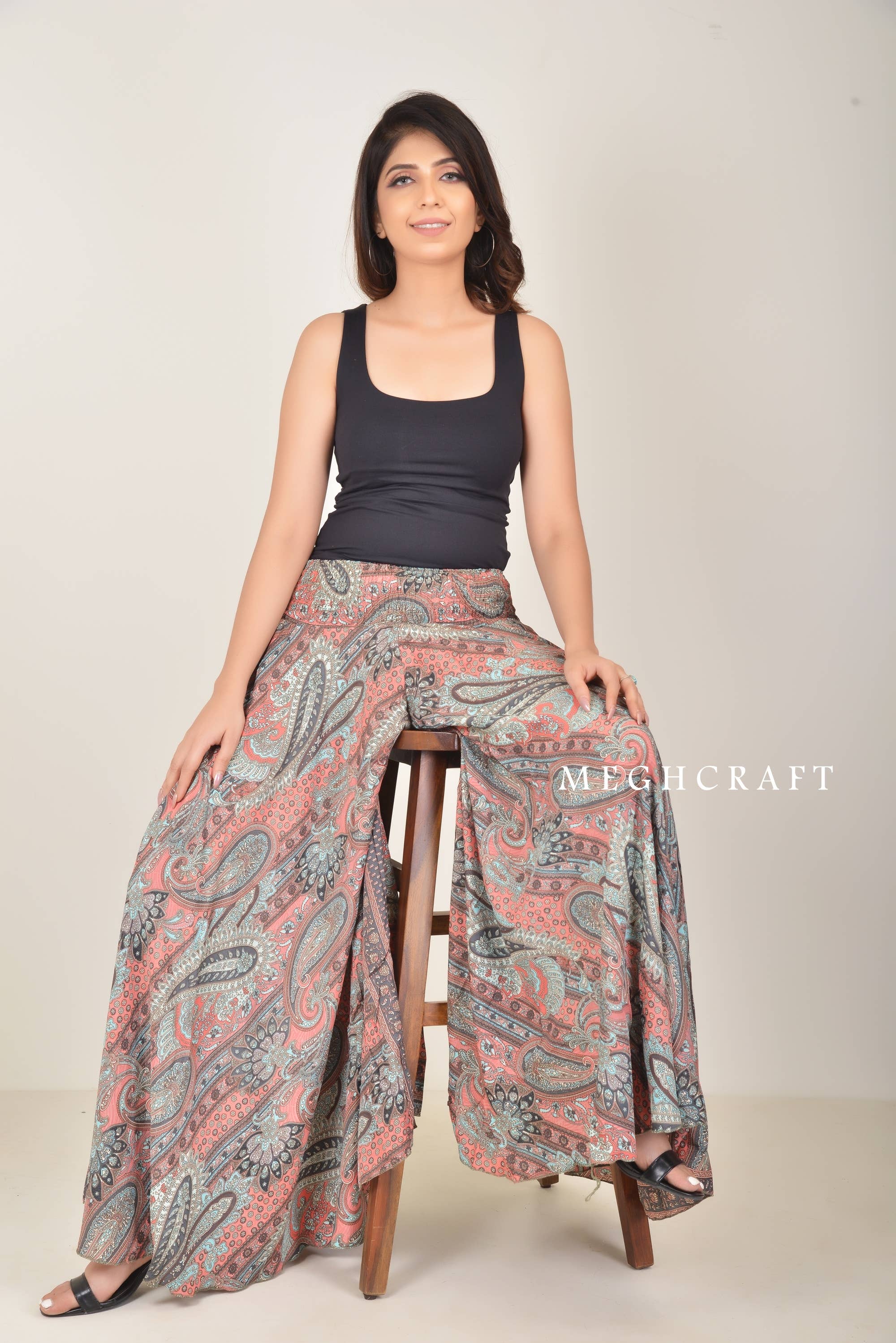 Pantalón de seda con estampado floral bohemio, Streetwear Dance