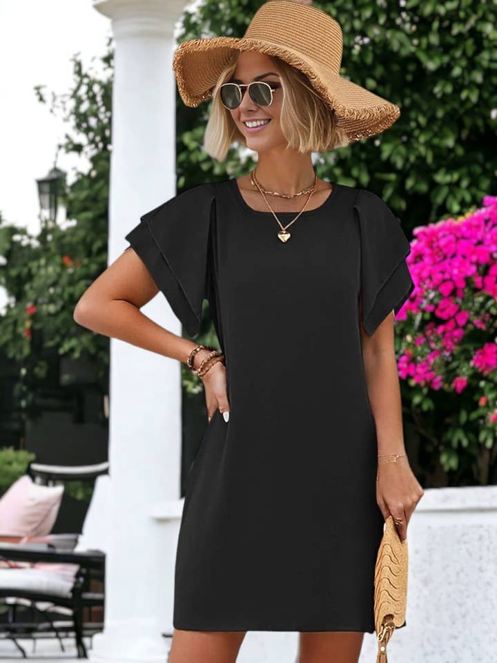 Minikleid mit Flatterärmeln und Rundhalsausschnitt für den Großhandel von Anna Kaci Wholesale