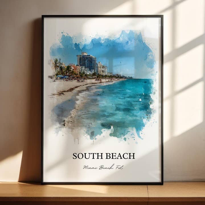 Miami Beach, Florida, EE. UU. – Impresión de Arte en Acuarela para venta al por mayor de Premium Travel Art