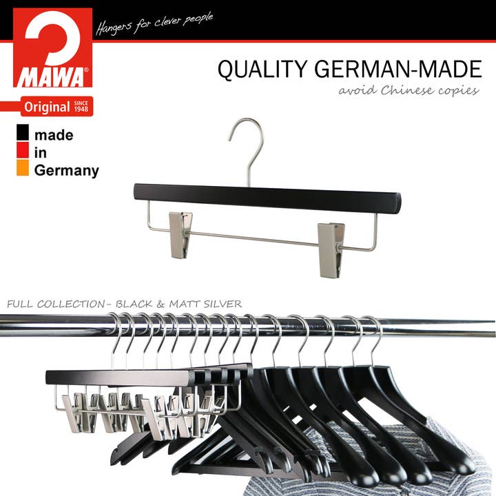 Reston Lloyd - Wholesale Clothes Hangers - Mawa, Wooden Pant Hanger with Clips, Silver Hook2