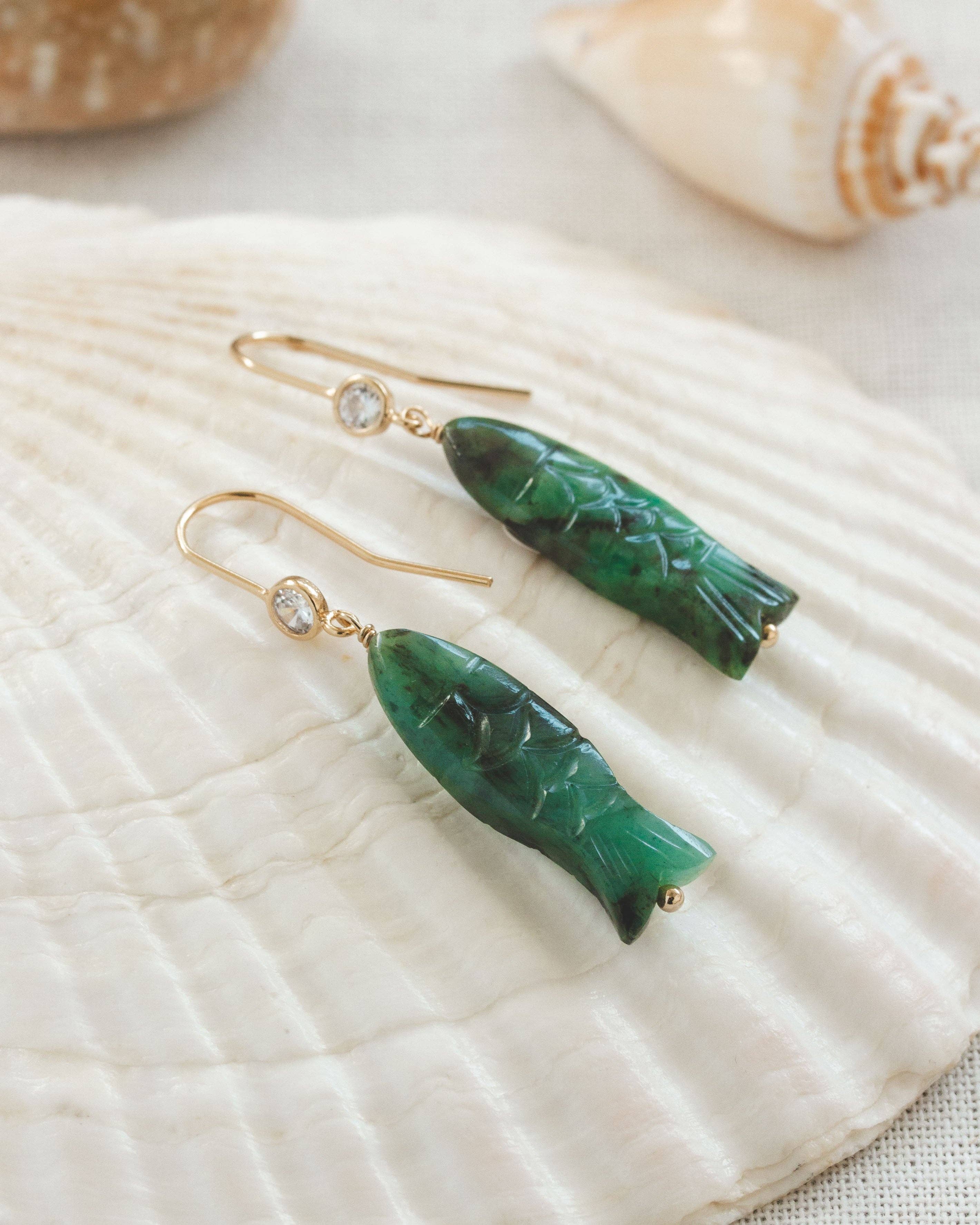 Luna Norte - Wholesale Dangle Earrings - Ibiza Gemstone CZ Fish Hook Earring- Emerald