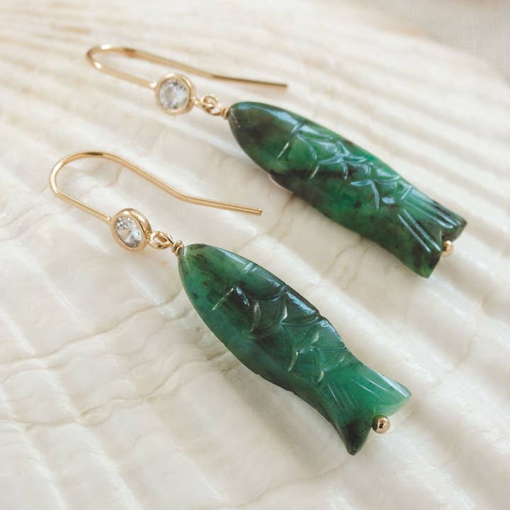 Luna Norte - Wholesale Dangle Earrings - Ibiza Gemstone CZ Fish Hook Earring- Emerald0