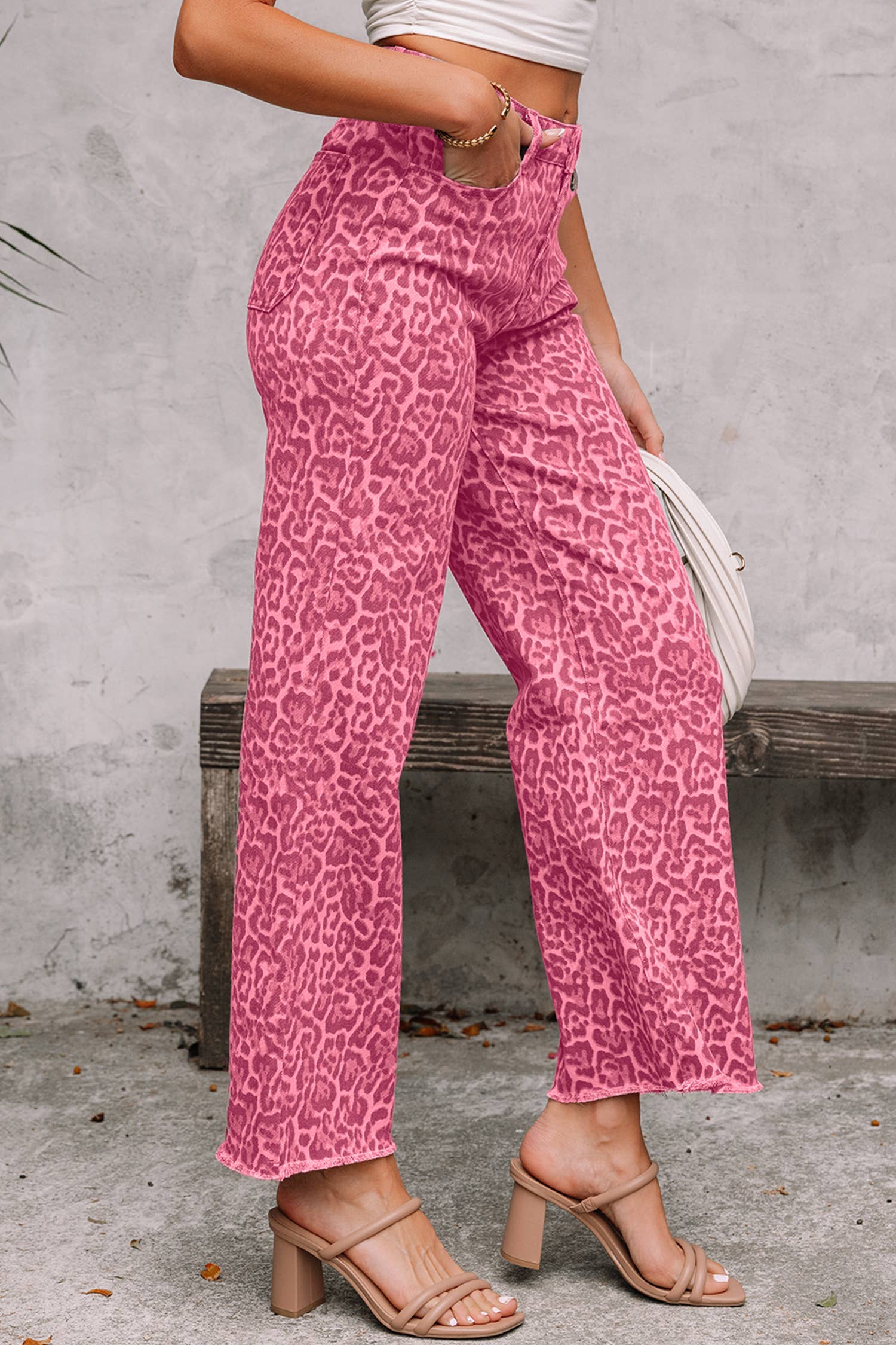 LA Society - Wholesale Jeans - Women's - LAS Leopard Frayed Edge Wide Leg High Waist Jeans (4-16)2