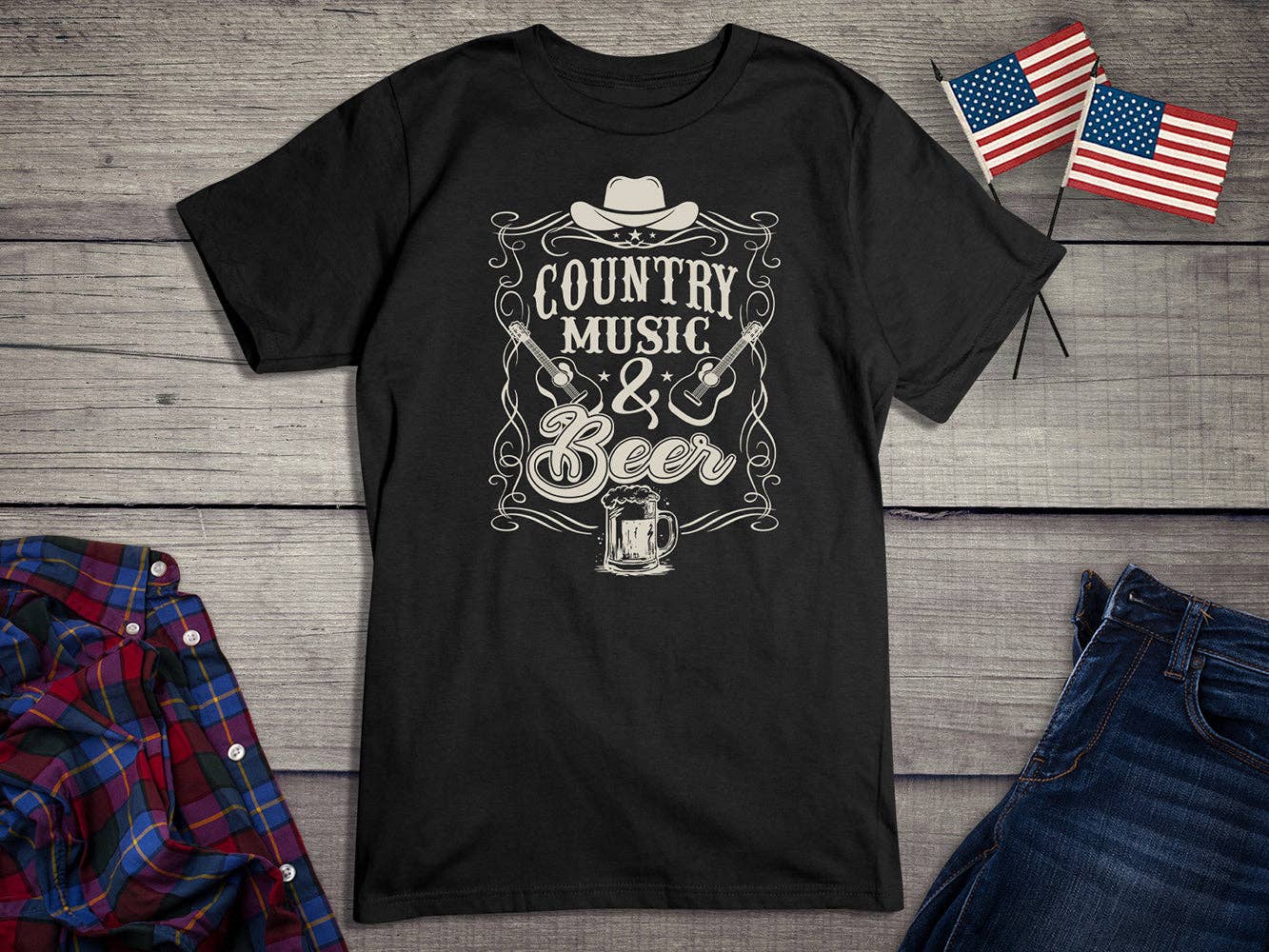 Artopia - Wholesale Screen Printed T-Shirt - Unisex - Country Music And Beer T-Shirt1