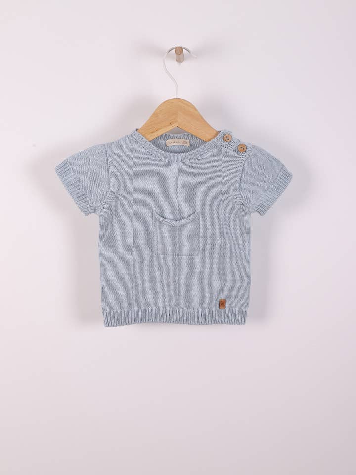 Kortärmad tröja stickad i ekologisk bomull | NAVY CODE för wholesale av Wedoble: sustainable children's fashion