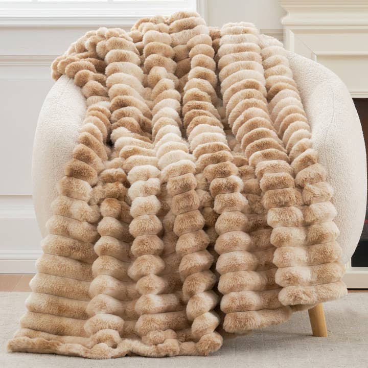 DreamValley - Wholesale Throw Blanket - CB Striped Faux Fur Warm Plush Throw Blanket, Tie-dye Color3