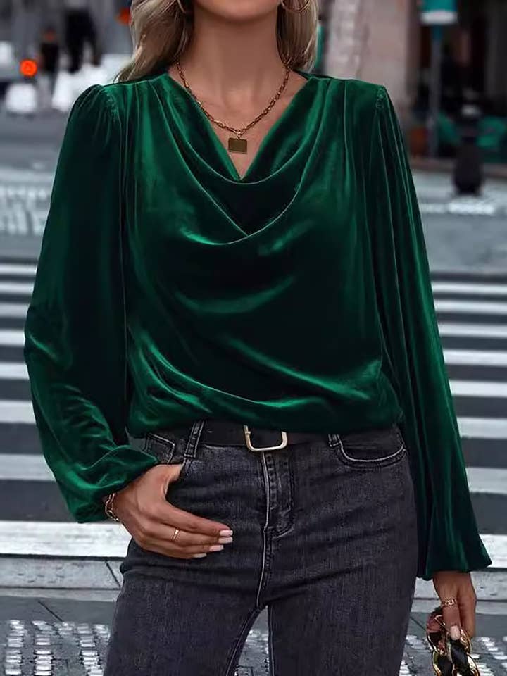 Top en velours à col en velours et manches lanternes pour la vente par Wholesalesir