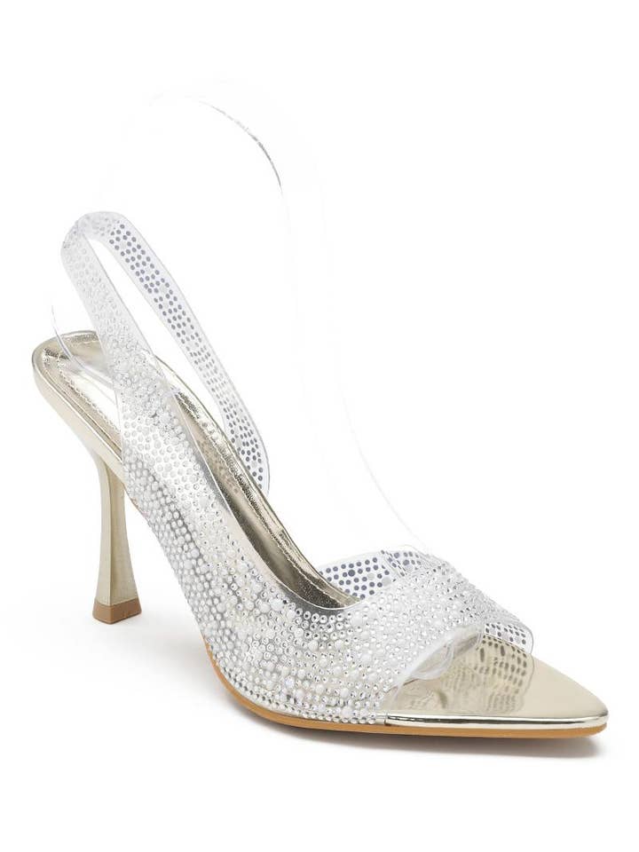 Joia Paris - Wholesale High heels – Women’s - Transparent heeled sandals with rhinestones and back strap HY-30025