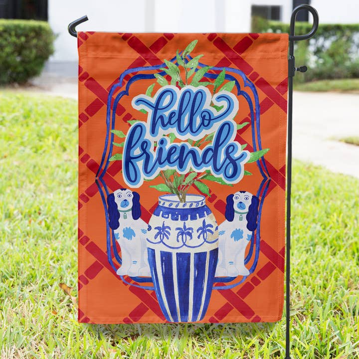 Garden Flag - Ginger Jar Staffordshire Dogs and Bamboo for wholesale by Boutique Monogram