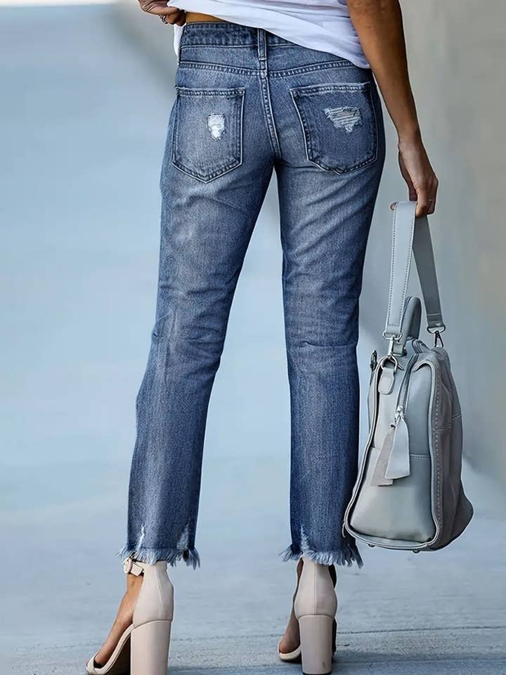 Medium Distressed Raw Hem Jeans with Pockets for wholesale on Faire