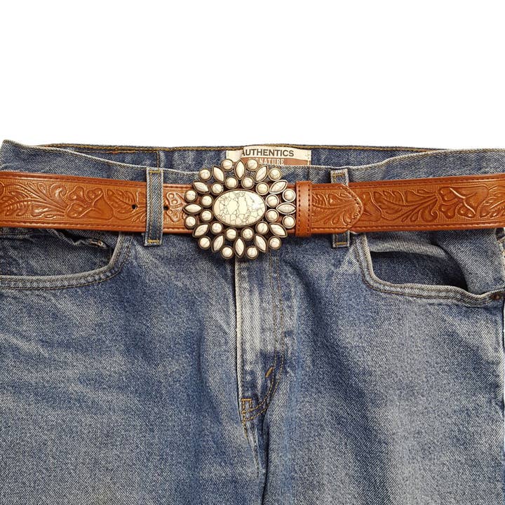 Axesoria West - Wholesale Belt - Women's - Western Floral Buckle with Floral Tooled Belt 3