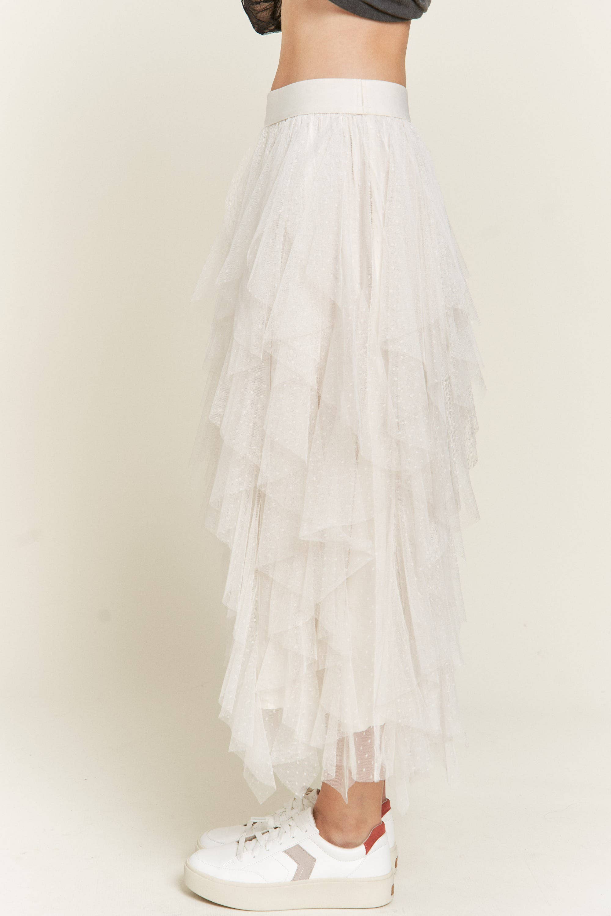 JADE BY JANE - Vendita all'ingrosso Gonna - Donna - Gonna midi a linea A con balze in tulle a pois e fodera3