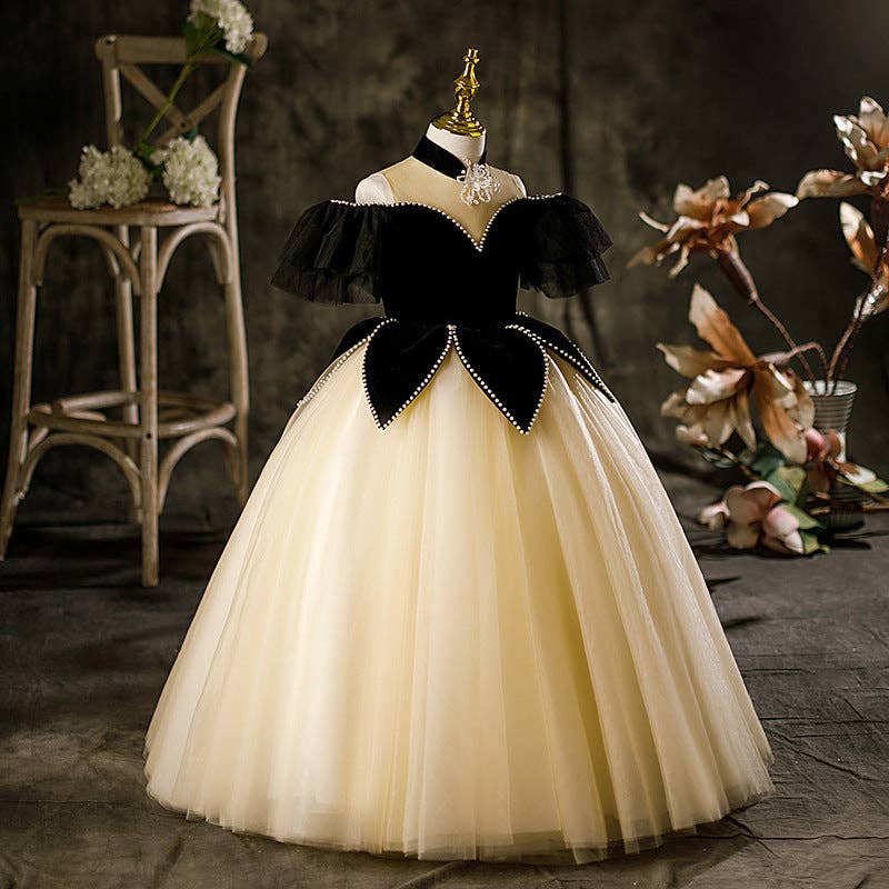 Princess Black Hostess Dress For Girls: Luxurious One-Shoulder Piano Performance Attire for wholesale on Faire3