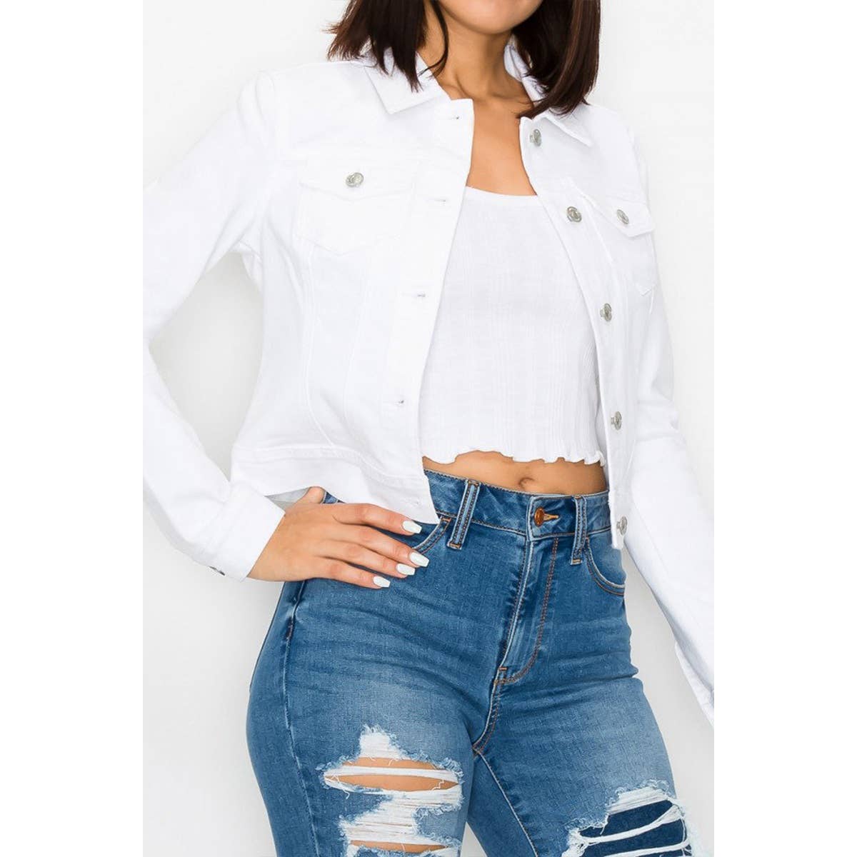 UP CLOTHING - Wholesale Denim Jacket - Women's - STONE WASHED BASIC DENIM JACKET WITH TWO POCKETS5