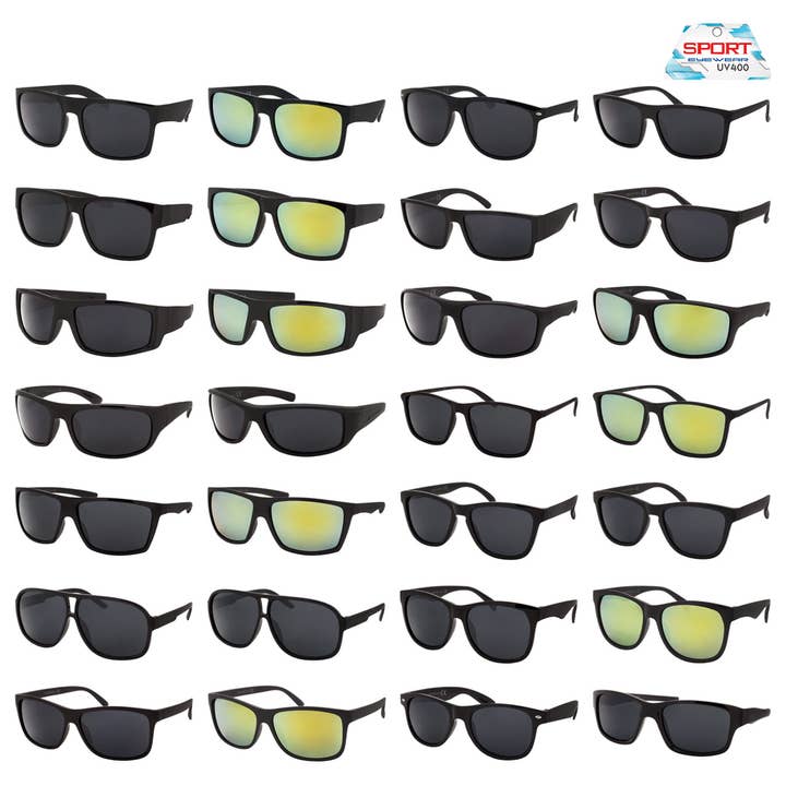 Mens Sport Sunglasses 36 Pcs per Case Assorted Styles Bulk for wholesale by Shark Eyes, Inc