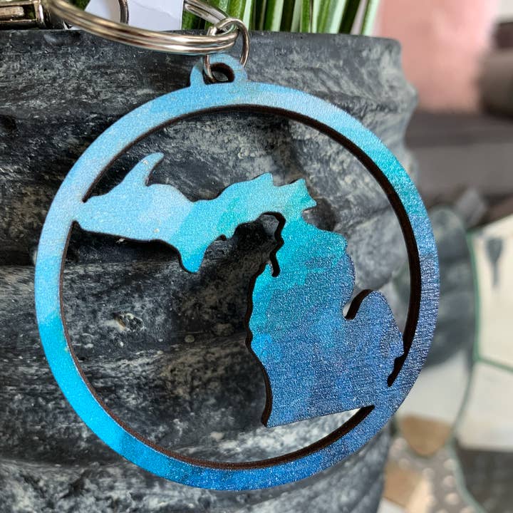 TLD Designs - Vente Porte-clés – unisexe - Porte-clés Blue Wave Michigan Cutout
