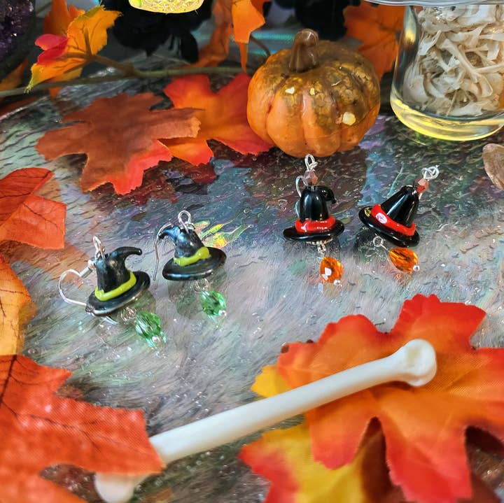 Tia Kinsman - Wholesale Dangle Earrings - Lil' Witch Hats Glass Bead Earrings1