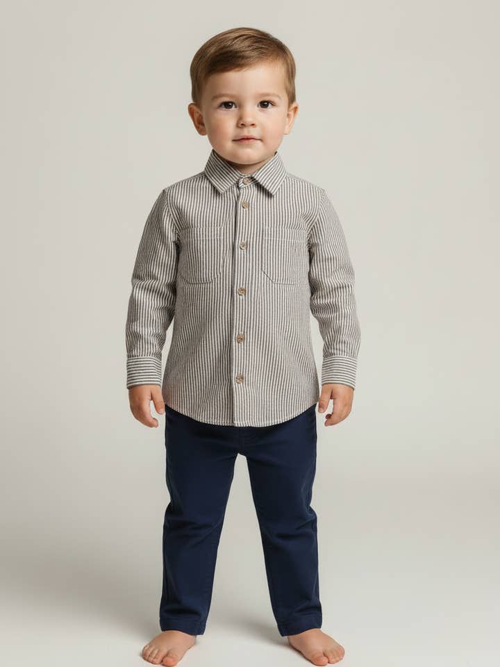 Braun gestreifte bedruckte Jungenhemden für den Großhandel von Yo Baby