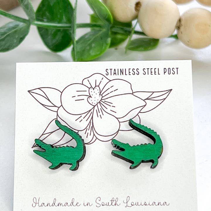 Geaux Magnolia - Vendita all'ingrosso Orecchini a bottone - Orecchini a bottone in alligatore