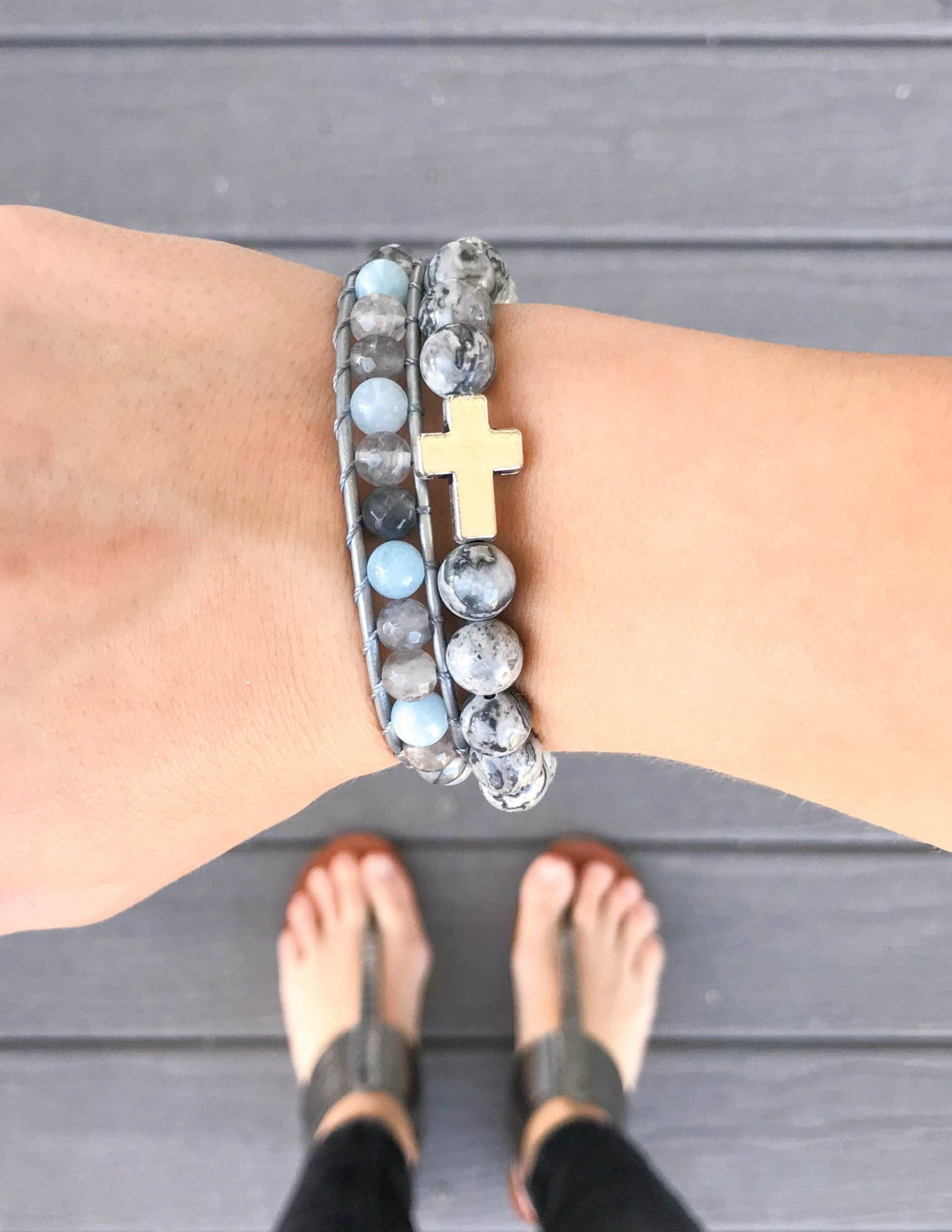 Elevated Faith - Wholesale Beaded Bracelet - Slate Grey Cross2