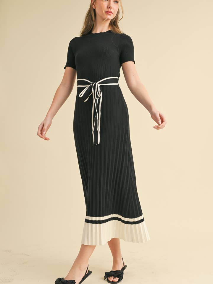 CWD25824 RIBBED KNIT MIDI DRESS WITH TIE WAIST for wholesale by Camellia