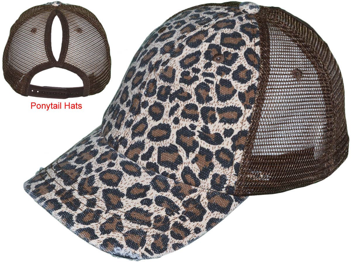 Buck Wholesale - Vendita all'ingrosso Cappello per coda di cavallo - Donna - Cappelli da camionista leopardati a coda di cavallo - Morbidi non strutturati, vintage1