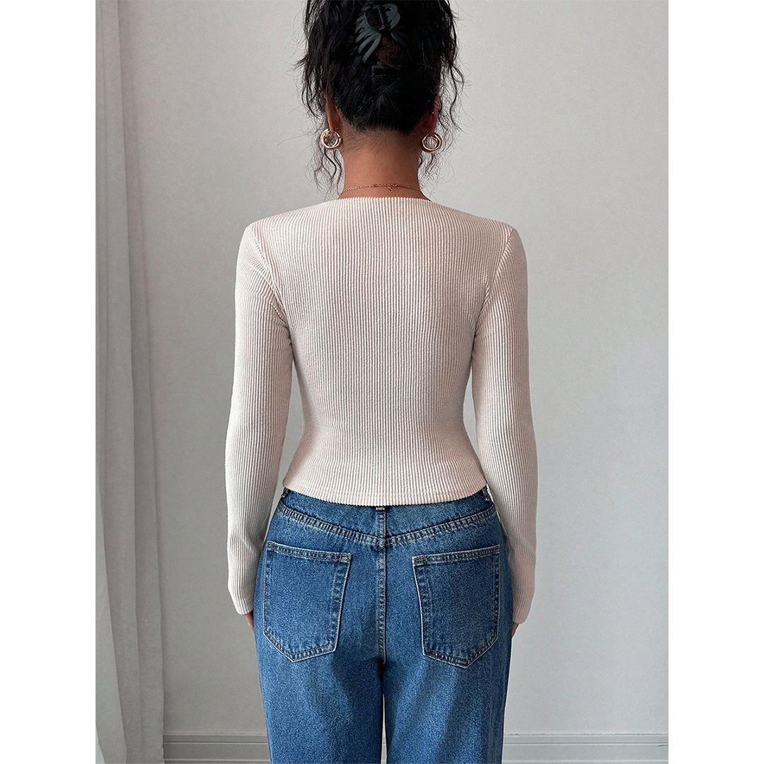 Apricot Elegant Slim Fit Solid Color Stretch Knit Top ZK3722 for wholesale on Faire6