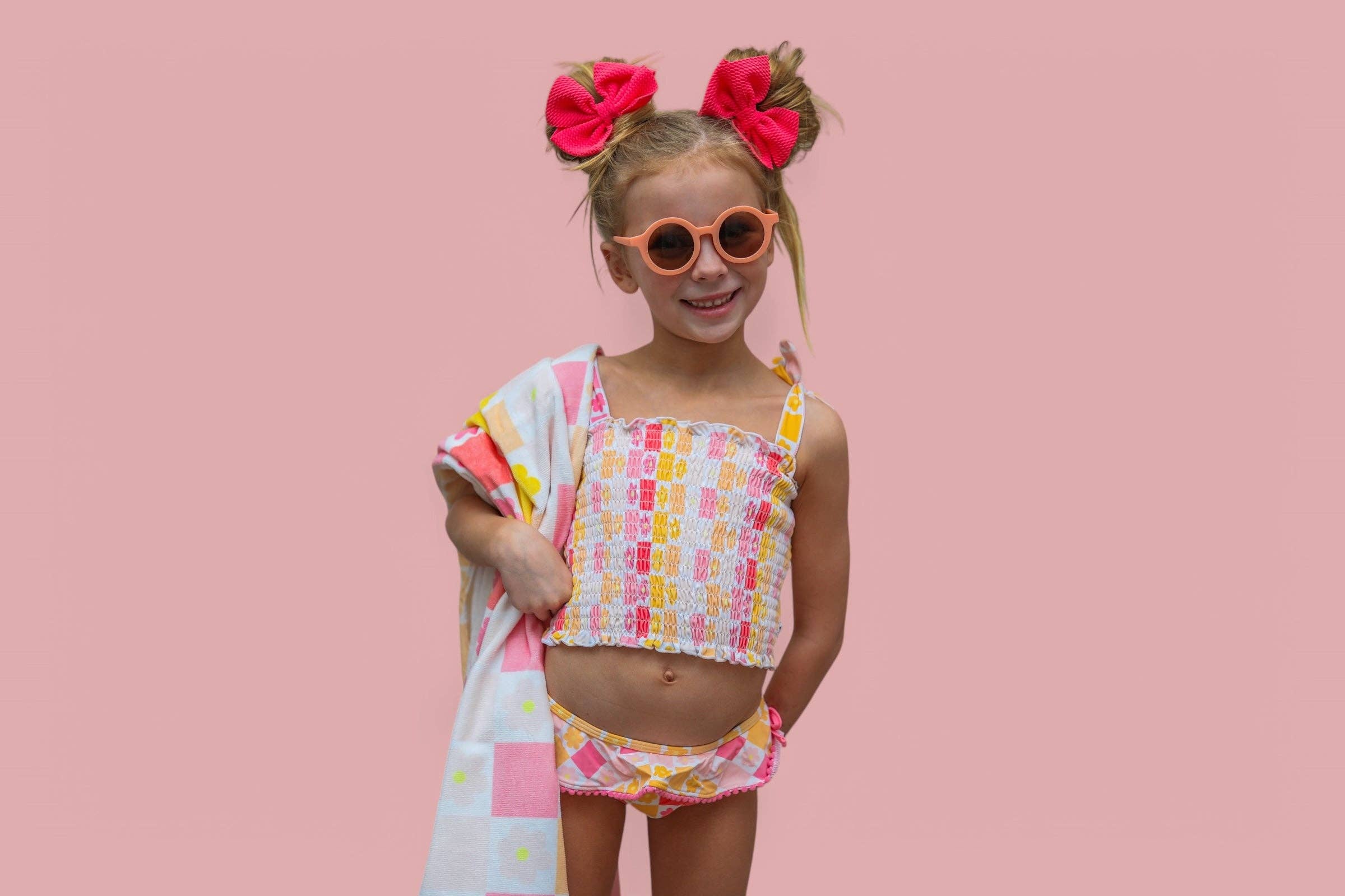 Dream Big Little Co. – wholesale Two-piece swimsuit – Kids – SUMMER SUNSET CHECKERS DREAM SMOCKED TANKINI TWO PIECE SWIM SUIT10