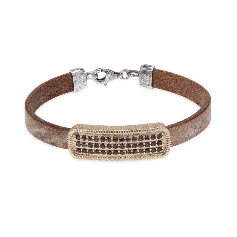 PLATADEPALO - Wholesale Bangle Bracelet - Leather bracelet with bronze piece and brown zirconia0