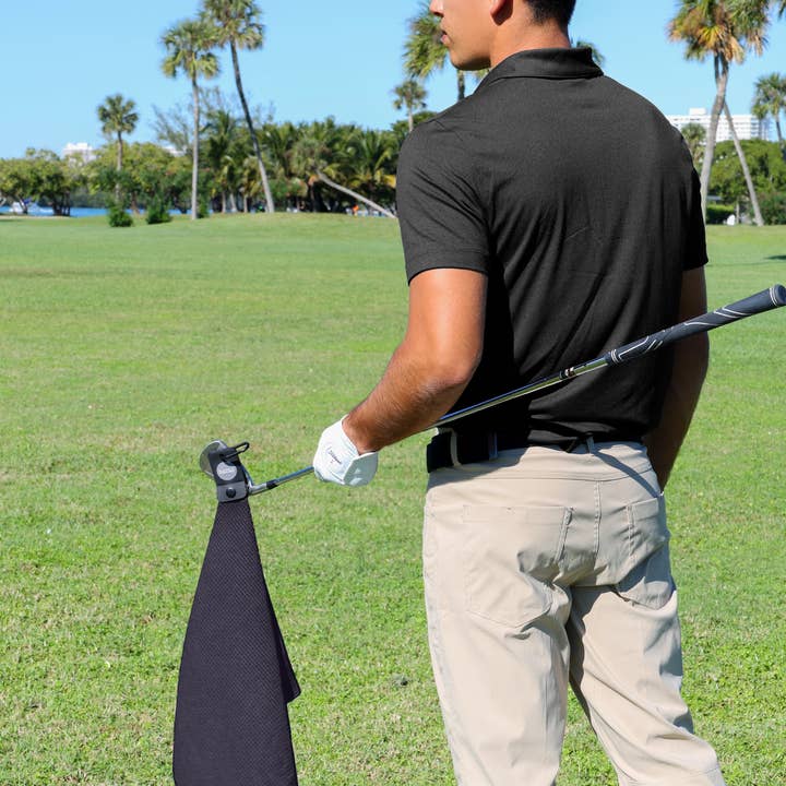 Playing It Forward - Wholesale Sports Towel - Magnetic Waffle Weave Microfiber Golf Towel with Clip Black