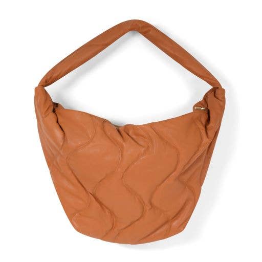 Camel Brown Quilted Leather Bag Mara for wholesale by PiPPiCA