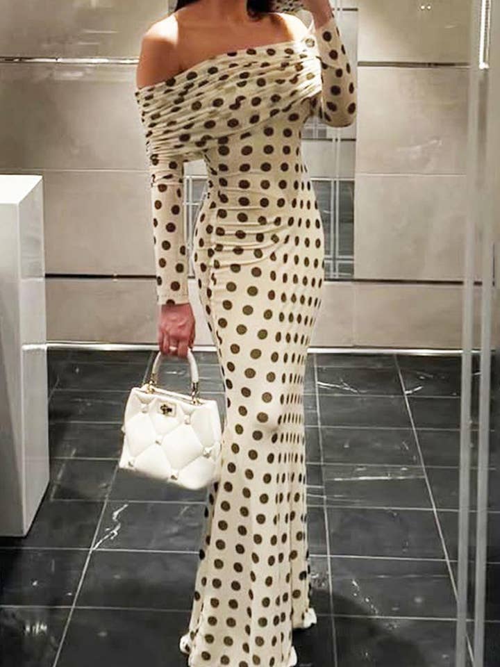 Off-Shoulder Polka Dot Casual Dress for wholesale by Mccolin