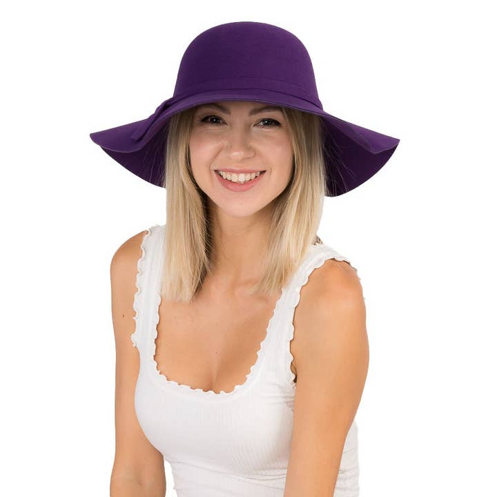 Cap Zone - Wholesale Fedora - Women's - Floppy Sun Hat with Bowknot Wide Brim Felt Hat4