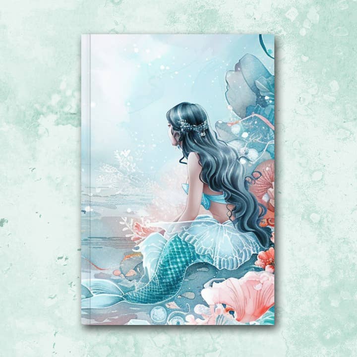 Mermaid Lined Journal, Teal and Coral for wholesale by Gilded Iris Designs, LLC
