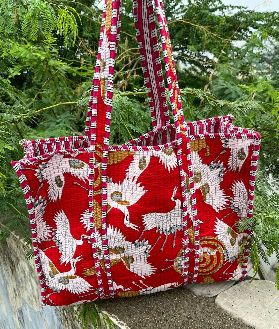 bhavnas boutique - Vente Sac de plage - Sac indien en coton imprimé au bloc, sac de plage, sacs Jhola matelassés