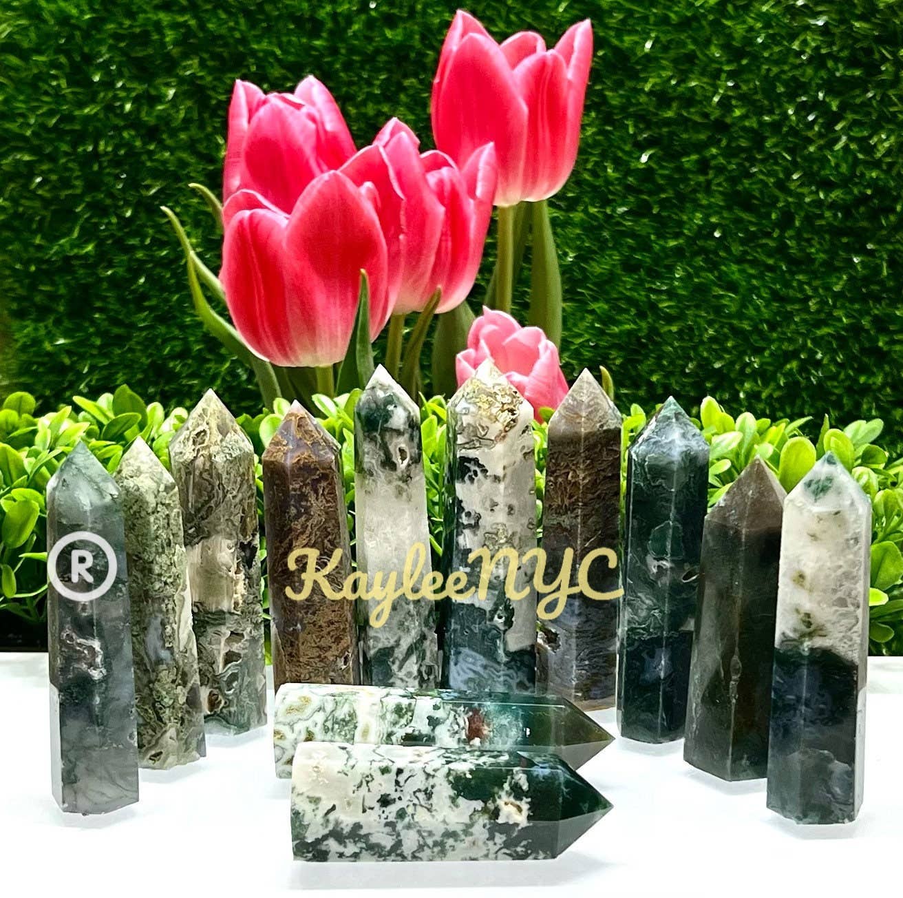 KayleeNYC - Wholesale Spiritual Stone/Crystal - 2 lbs Natural Moss Agate Obelisk Tower Point1