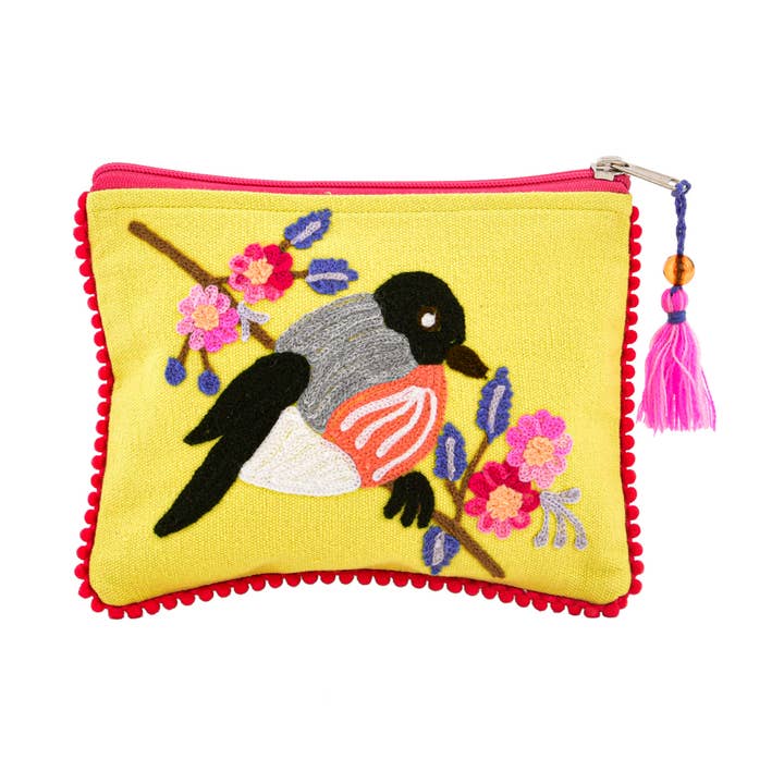 3MXPC351_YLRD BOLSA DE PÁJAROS SOBRE LONA AMARILLA 6x8" para venta al por mayor de Karma Living