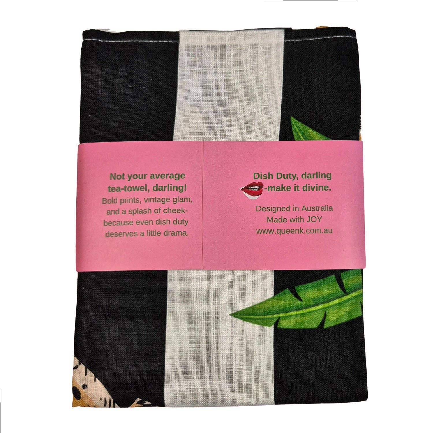 Queen K - Wholesale Tea towel - Cocktail Cheetah Black & White Striped 100% Linen Tea Towel7