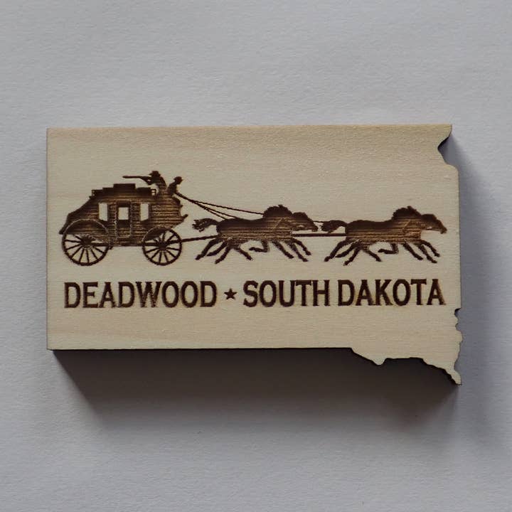 South Dakota stagecoach wood magnet - customizable for wholesale by River's Edge Gourmet Foods