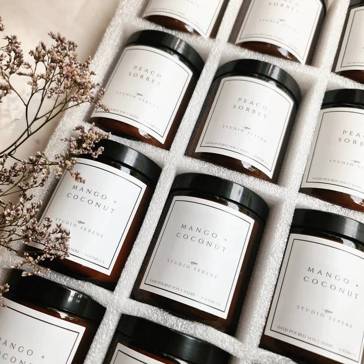 Studio Serene - Wholesale Jar/Filled Candle - 8oz Soy Wax Candle in Amber Jar