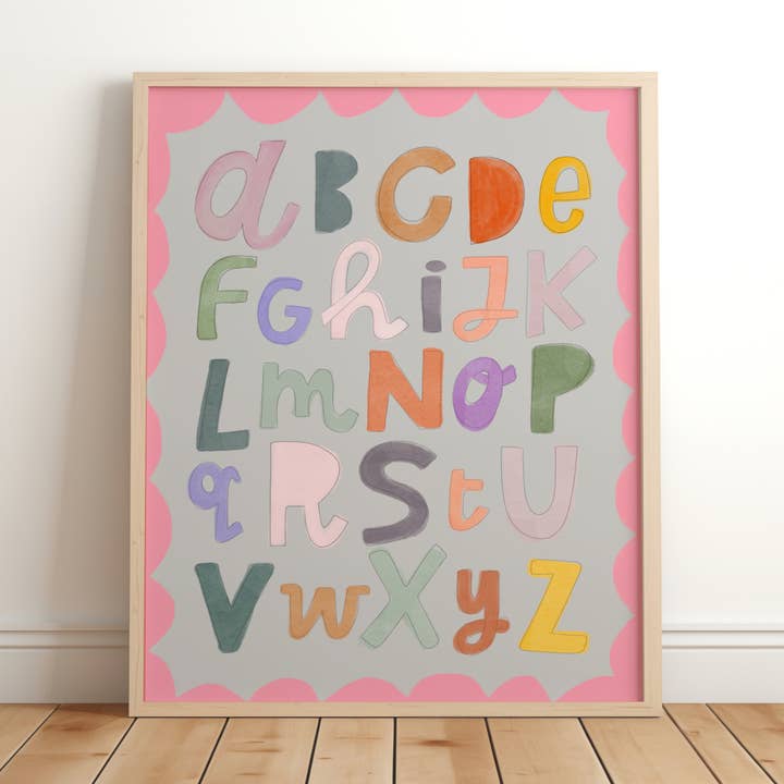 kleurrijke alfabet muurkunst, leerzaam educatief roze meisje voor wholesale door Lara and Kin