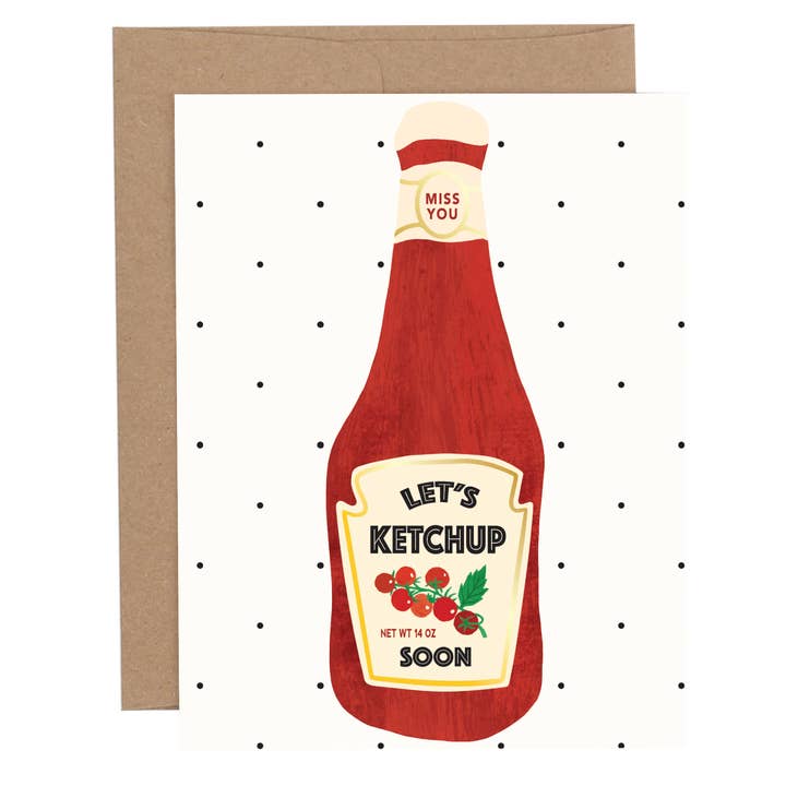 Paper Farm Press - Wholesale Everyday Greeting Card - Miss You Ketchup Bottle Tomato Greeting Card