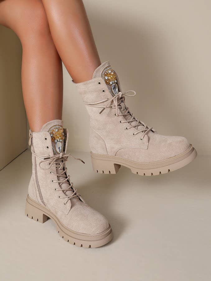 Joia Paris - Wholesale Booties - Women's - WZ-79 lace-up wedge ankle boots with rhinestones