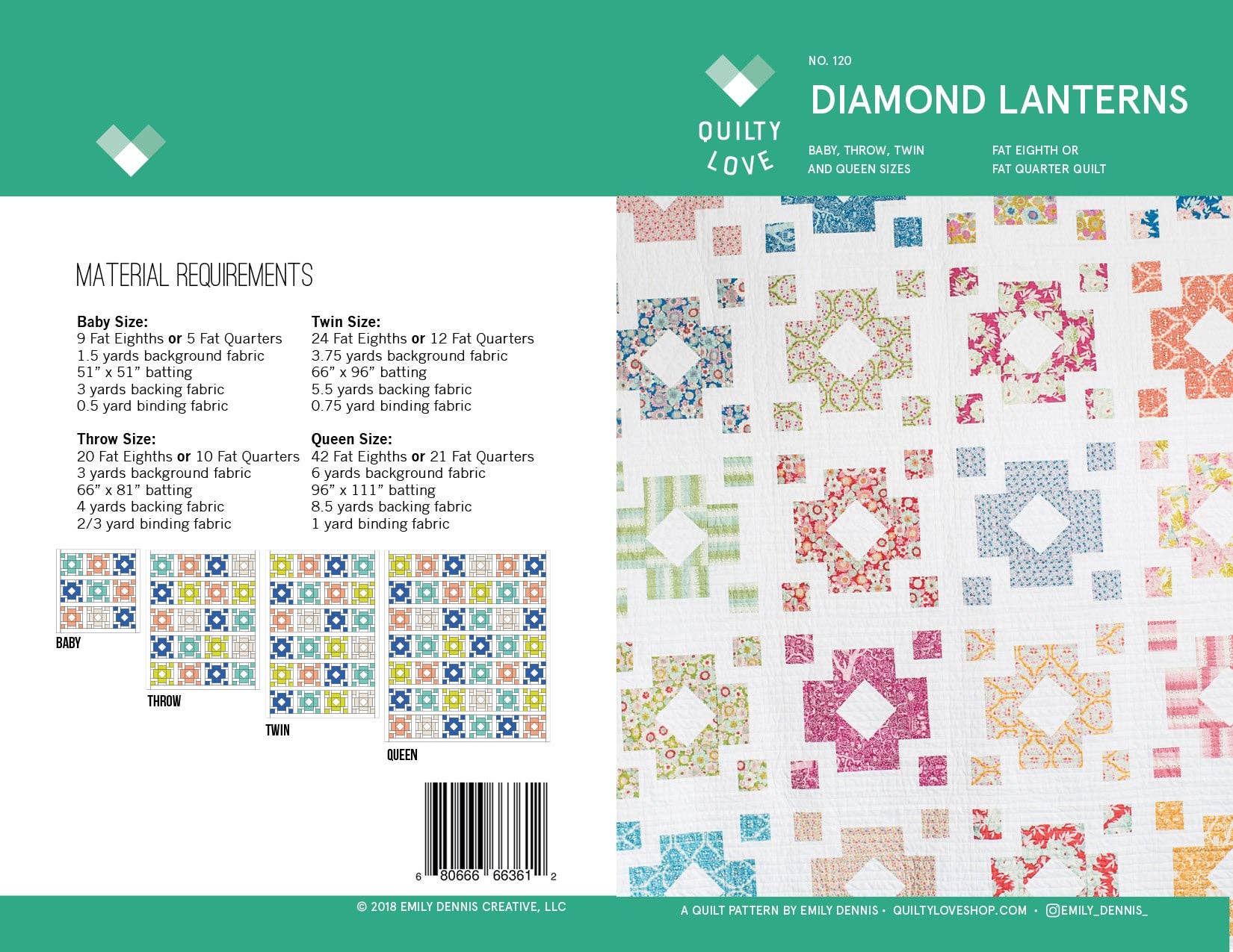 Quilty Love - Wholesale Craft Sewing Kit - Diamond Lanterns PAPER Quilt Pattern5