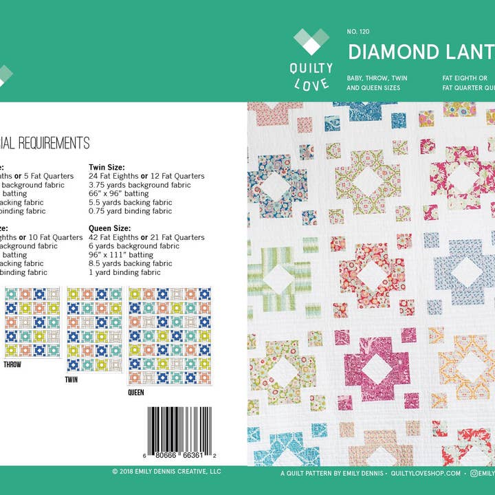 Quilty Love - Wholesale Craft Sewing Kit - Diamond Lanterns PAPER Quilt Pattern5