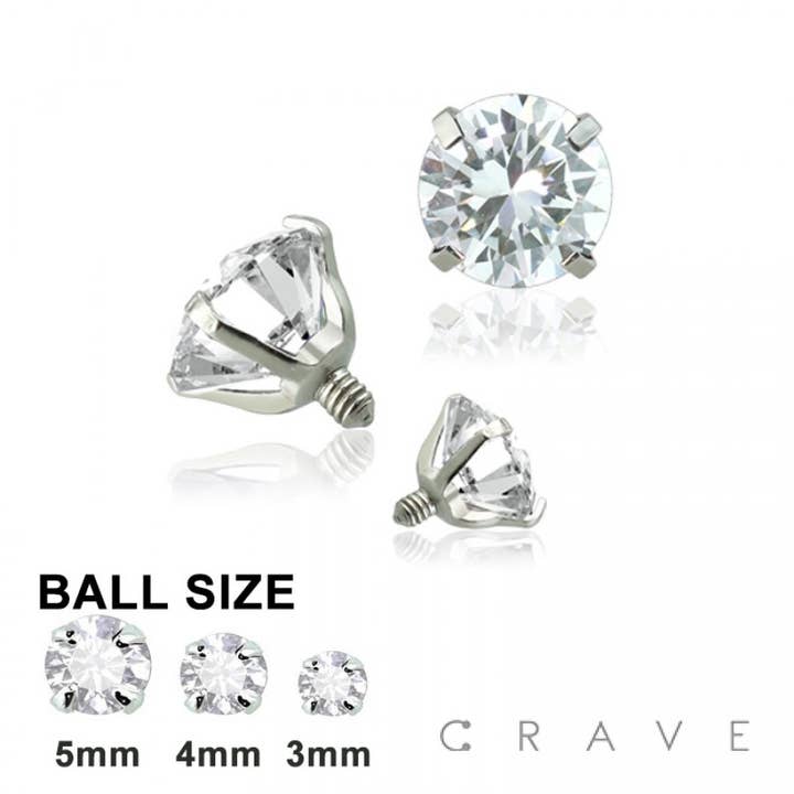 CRAVE BODY JEWELRY - Wholesale Face/Body Chain - 316L SURGICAL STEEL INTERNALLY THREADED CZ PRONG SET TOP