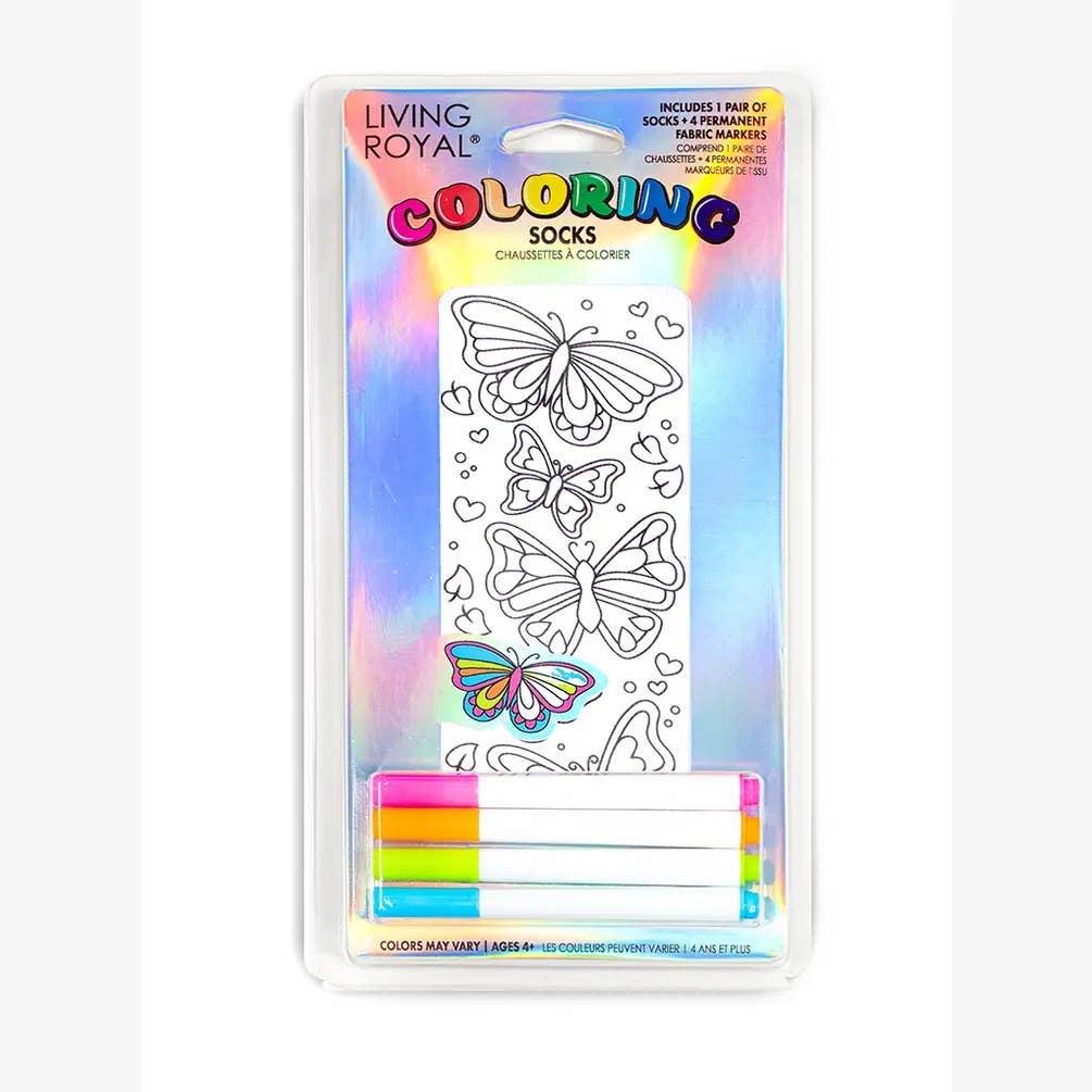Living Royal - Vente Chaussettes – enfant - Chaussettes à la cheville - Kit de coloriage à faire soi-même - Papillons fantaisistes