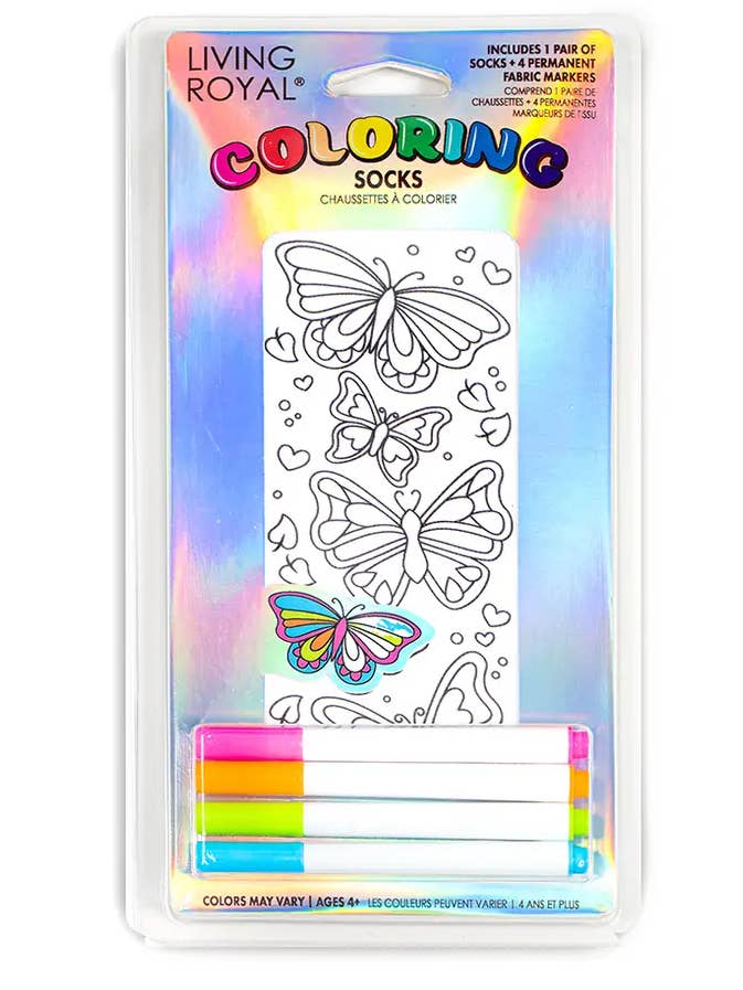 Living Royal - Vente Chaussettes – enfant - Chaussettes à la cheville - Kit de coloriage à faire soi-même - Papillons fantaisistes0