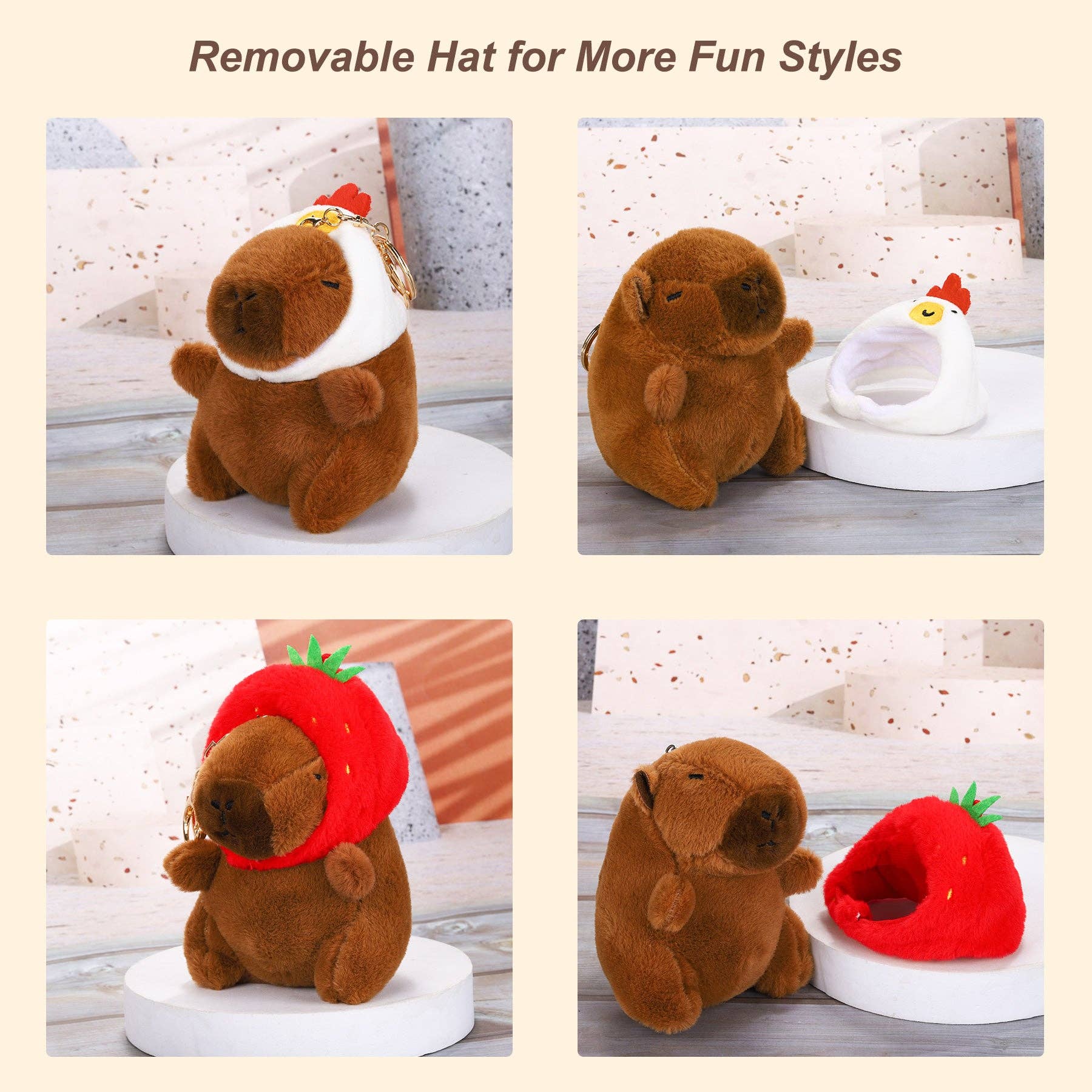 CapyFun - Vente Porte-clés – femme - Porte-clés peluche capybara avec poule6