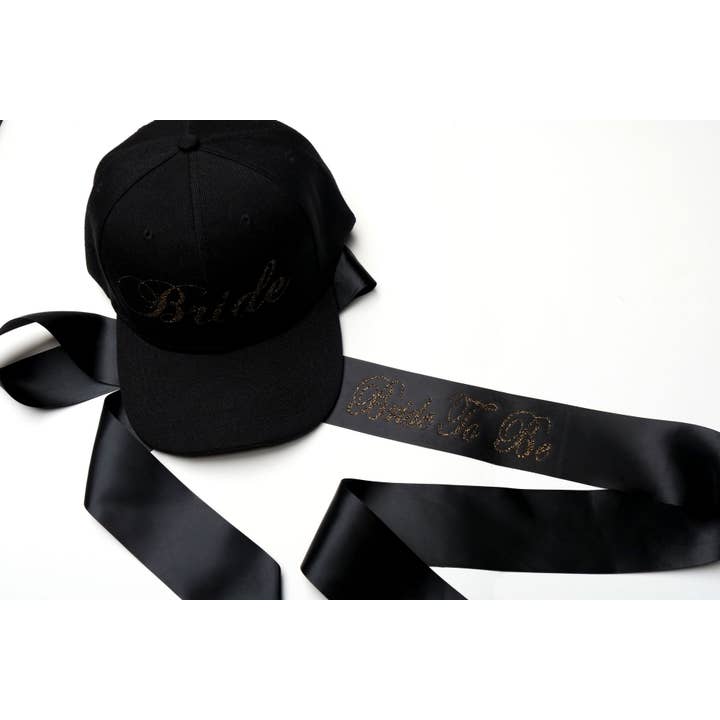 Bride Black Cap & Sash Set for wholesale by Simply Charming